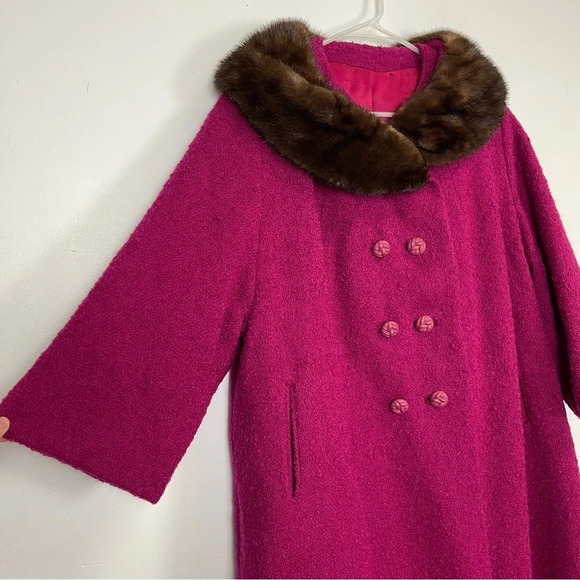 VTG Rencroft Coat Womens XL Pink with Brown Fur Collar Bracelet 3/4 Sleeve - Picture 3 of 11